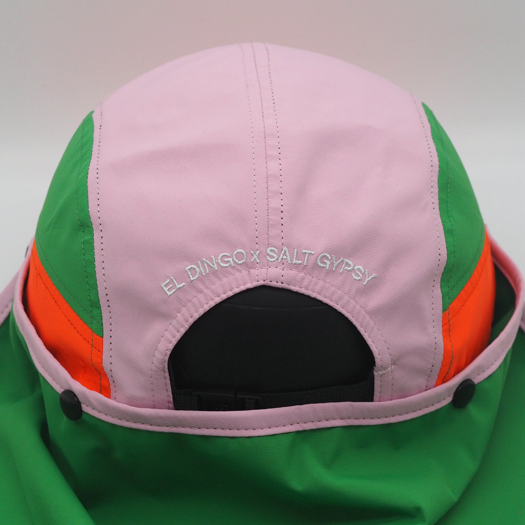 Pink, red and green, legionnaire surf cap with removable neck flap